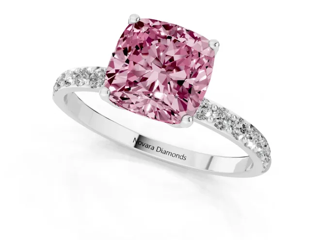 Cushion Cut Pave Engagement Ring Setting for a Fancy Pink Lab-Grown Diamond | Slim Band | Platinum – second view