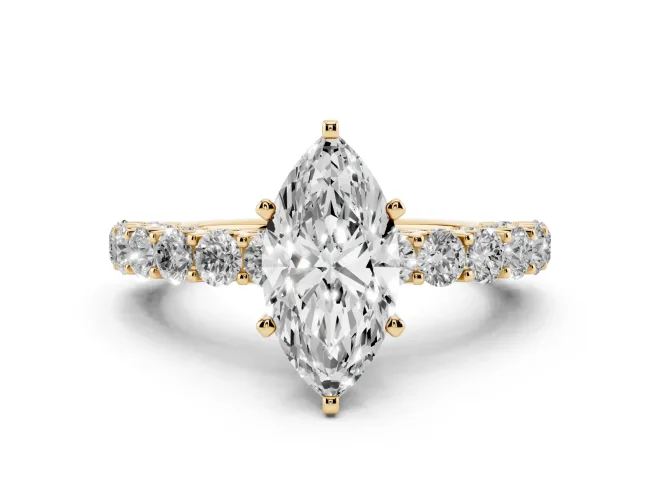 Marquise Shared Prong Engagement Ring Setting | Two-Row Band | Yellow Gold