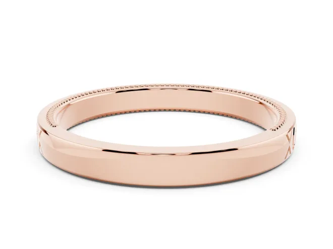 Vintage Engraved Wedding Band | X and Scroll Motifs | Rose Gold