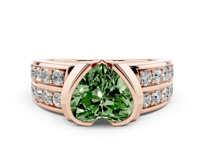 Heart-Shaped Half Bezel Engagement Ring Setting for a Fancy Green Lab-Grown Diamond | Channel Band | Rose Gold