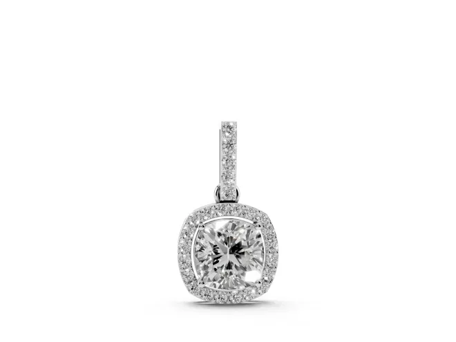Cushion Cut Lab-Grown Diamond Halo Pendant Necklace | Pavé Bail | White Gold
