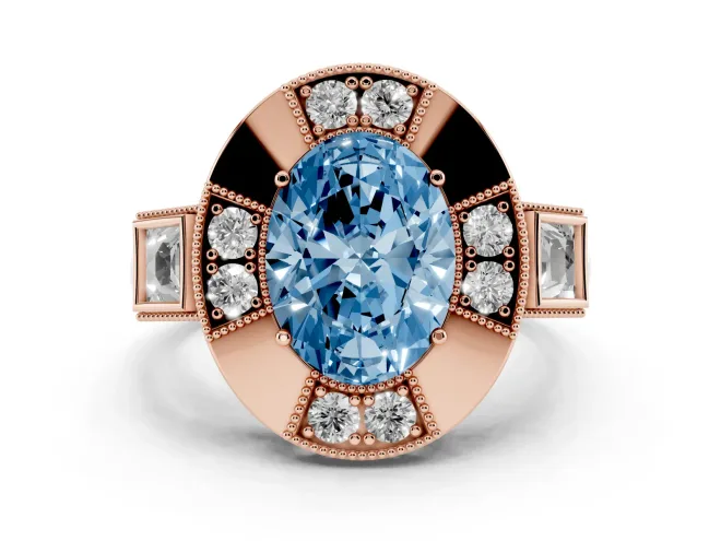 Oval Milgrain Sectioned Halo Engagement Ring Setting for a Fancy Blue Lab-Grown Diamond | Rose Gold