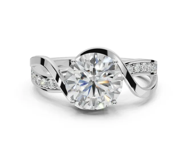Round Bypass Solitaire Engagement Ring Setting | Pavé and Plain Strands | Sterling Silver
