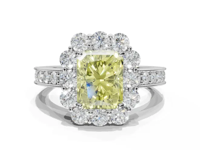 Radiant Cut Halo Engagement Ring Setting for a Fancy Yellow Lab-Grown Diamond | White Gold - Design NV-24711