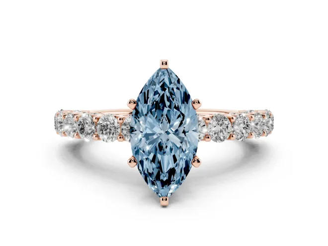 Marquise Shared Prong Engagement Ring Setting for a Fancy Blue Lab-Grown Diamond | Rose Gold