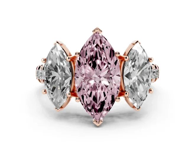 Marquise Three Stone Engagement Ring Setting for a Fancy Pink Lab-Grown Diamond | Accented Shoulders | Rose Gold