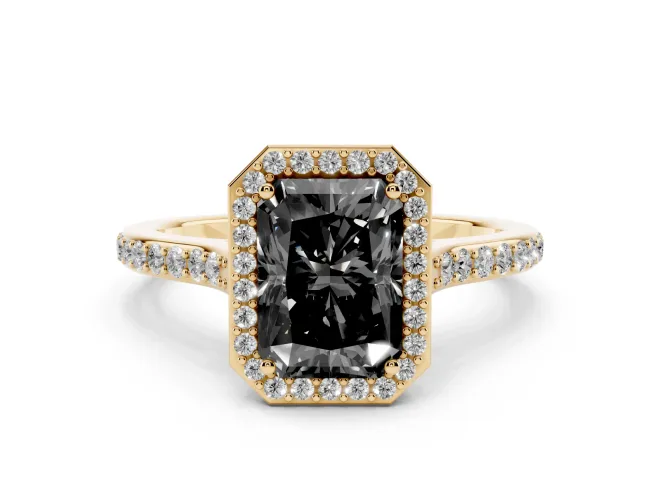 Radiant Cut Pavé Halo Engagement Ring Setting for a Black Center | Yellow Gold