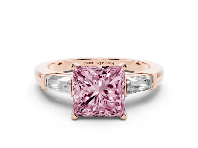 Princess Cut Baguette Engagement Ring Setting for a Fancy Pink Lab-Grown Diamond | Rose Gold