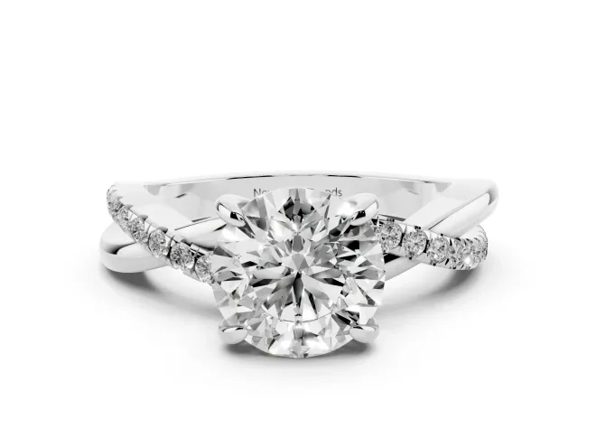 Round Pavé Twist Engagement Ring Setting | Crossover Band | White Gold