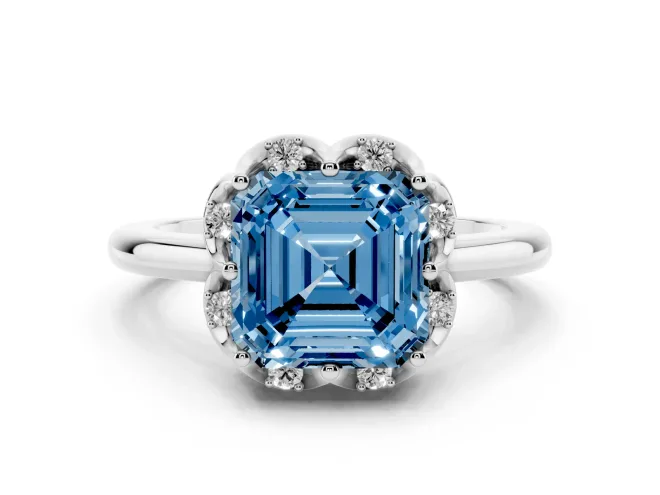 Asscher Cut Petal Halo Engagement Ring Setting for a Fancy Blue Lab-Grown Diamond | Sterling Silver