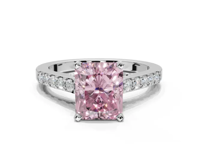 Radiant Cut Pavé Solitaire Engagement Ring Setting for a Fancy Pink Lab-Grown Diamond | Crossover Gallery | White Gold