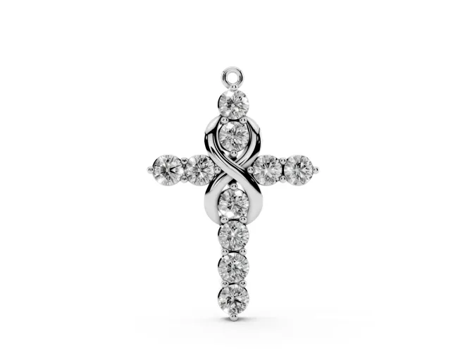 Round Lab-Grown Diamond Infinity Cross Pendant Necklace | Prong-Set Arms | White Gold