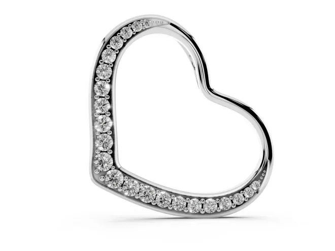 Round Lab-Grown Diamond Graduated Pavé Tilted Open Heart Pendant | Half Set | White Gold