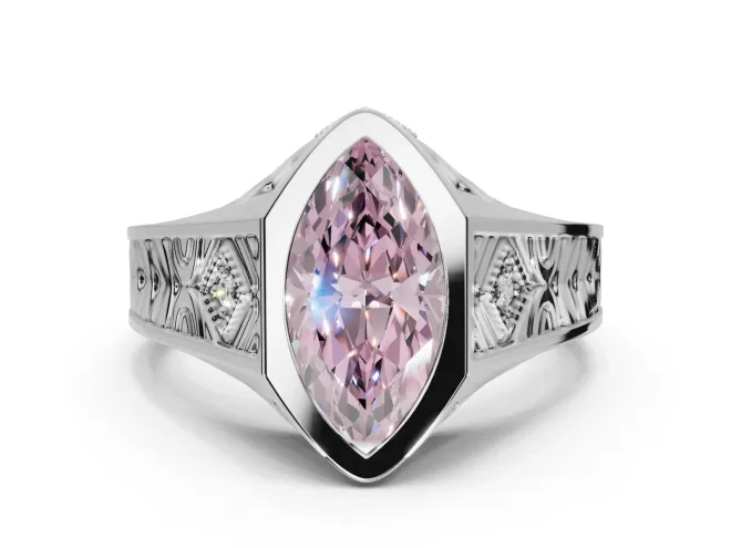 Marquise Vintage Bezel Engagement Ring Setting for a Fancy Pink Lab-Grown Diamond | Engraved Band | White Gold