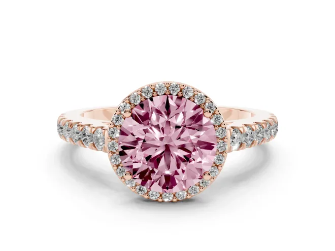 Round Halo Pavé Engagement Ring Setting for a Fancy Pink Lab-Grown Diamond | Rose Gold