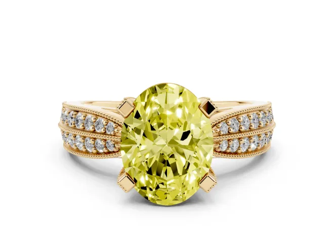 Oval Milgrain Solitaire Engagement Ring Setting for a Fancy Yellow Lab-Grown Diamond | Yellow Gold