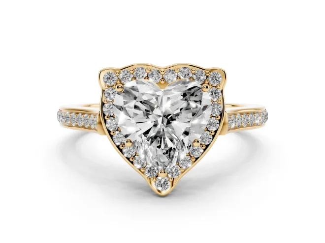 Heart-Shaped Petal Tip Halo Engagement Ring Setting | Single Row Pavé Band | Yellow Gold
