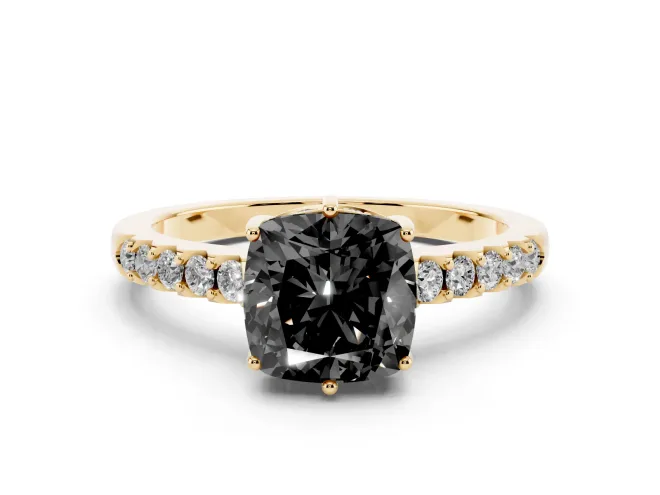 Cushion Cut Hidden Halo Engagement Ring Setting for a Black Center | Yellow Gold