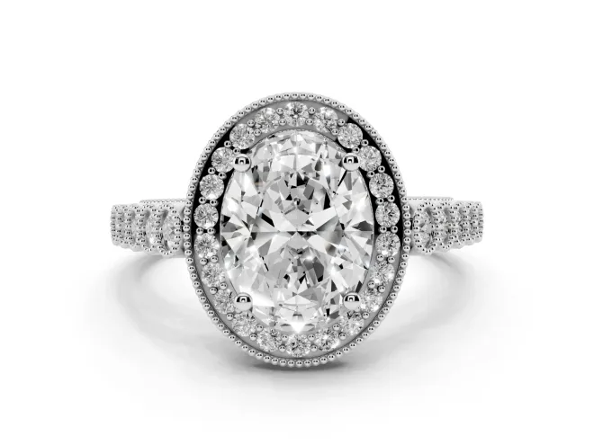 Oval Milgrain Halo Engagement Ring Setting | Graduated Bezel Accents | Platinum