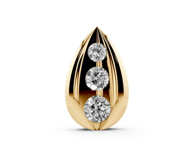 Round Lab-Grown Diamond Graduated Bezel Teardrop Pendant Necklace | Fluted Sides | Yellow Gold