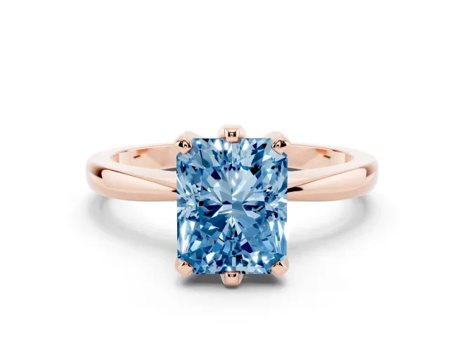 Radiant Cut Tapered Solitaire Engagement Ring Setting for a Fancy Blue Lab-Grown Diamond | Claw Prong Head | Rose Gold