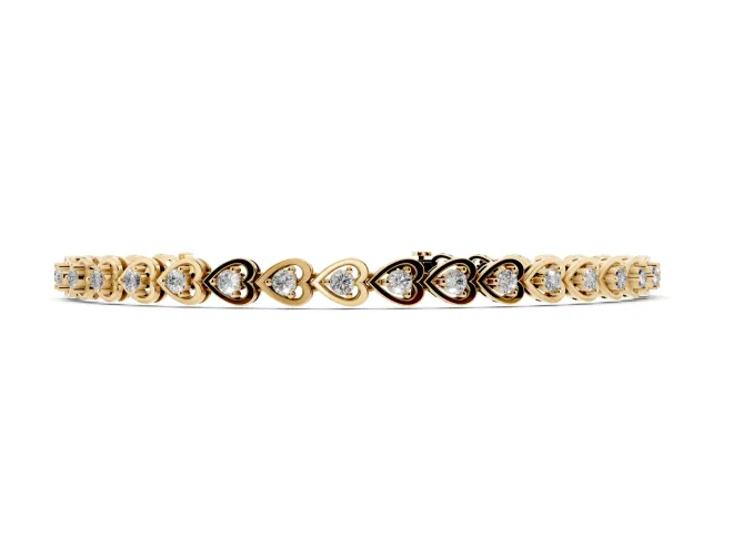 Round Lab-Grown Diamond Heart Link Tennis Bracelet | Alternating Hearts | Yellow Gold