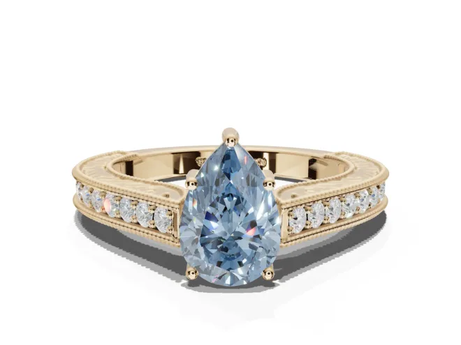 Pear-Shaped Vintage Engagement Ring Setting for a Fancy Blue Lab-Grown Diamond | Yellow Gold - Design NV-24644