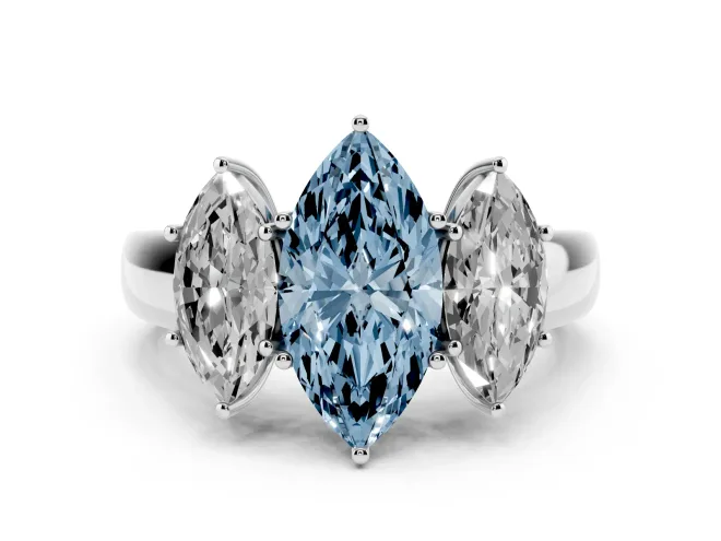 Marquise 3 Stone Engagement Ring Setting for a Fancy Blue Lab-Grown Diamond | Sterling Silver