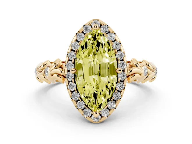 Marquise Leaf Halo Engagement Ring Setting for a Fancy Yellow Lab-Grown Diamond | Yellow Gold