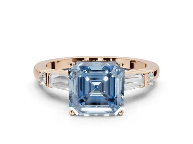 Asscher Cut Tapered Baguette Engagement Ring Setting for a Fancy Blue Lab-Grown Diamond | Rose Gold