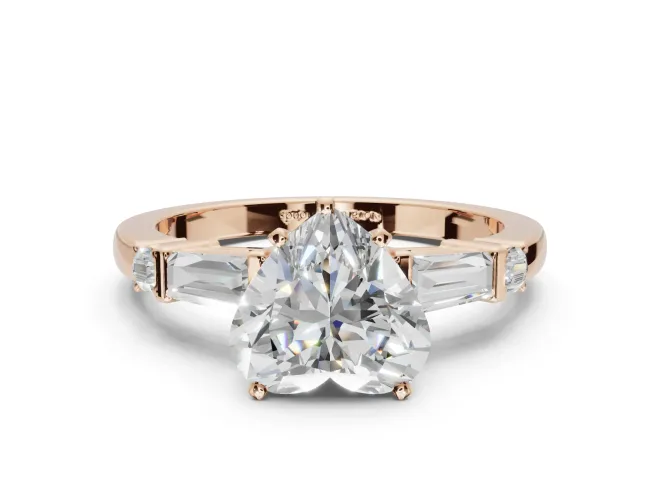 Heart-Shaped Tapered Baguette Engagement Ring Setting | Bar Set Sides | Rose Gold