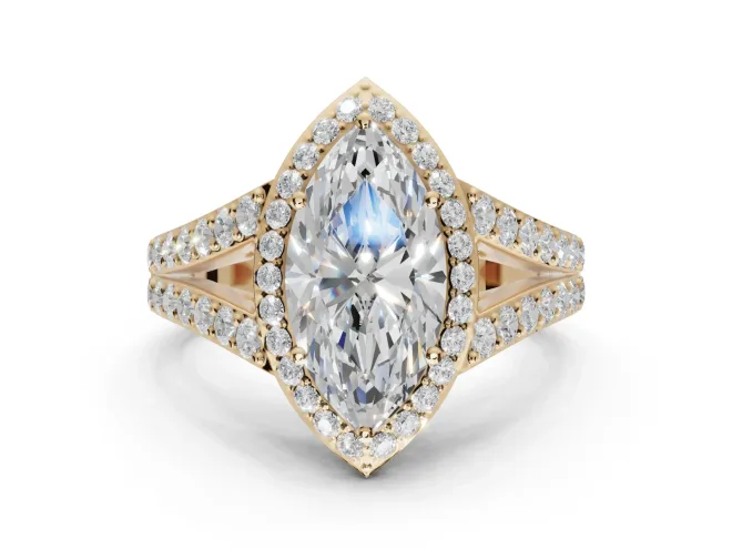 Marquise Halo Pavé Engagement Ring Setting | Narrow Split Shank | Yellow Gold