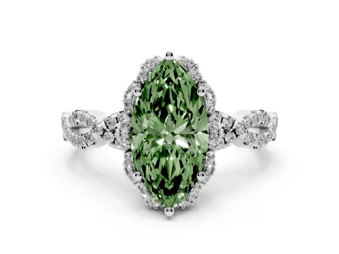 Marquise Milgrain Halo Engagement Ring Setting for a Fancy Green Lab-Grown Diamond | Graduated Shoulders | White Gold