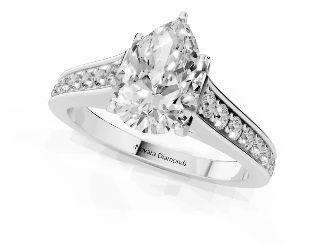 Pear Cut Diamond Solitaire Pavé Engagement Ring Set in White gold with Prong Setting – second view