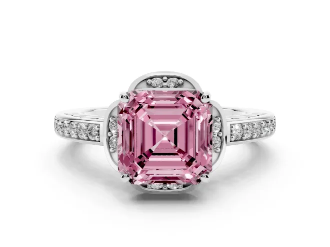 Asscher Cut Floral Pavé Engagement Ring Setting for a Fancy Pink Lab-Grown Diamond | Sterling Silver