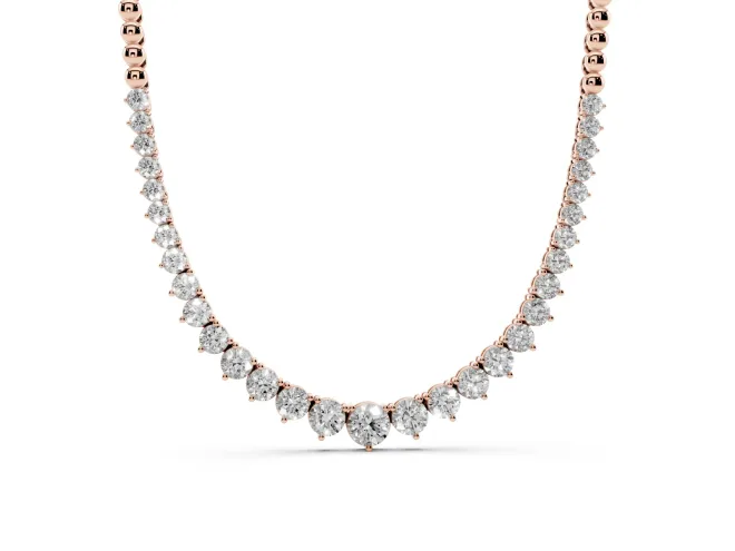 Round Lab-Grown Diamond Graduated Tennis Necklace | Polished Bead Back | Rose Gold