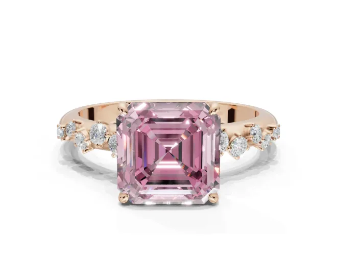 Asscher Cut Graduated Solitaire Engagement Ring Setting for a Fancy Pink Lab-Grown Diamond | Rose Gold