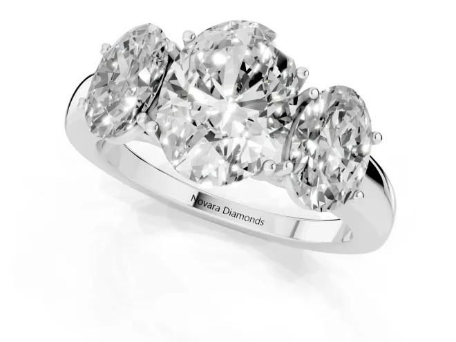 Oval Cut Diamond Three-Stone Ring Set in Silver with Bold Center and Classic Band – second view