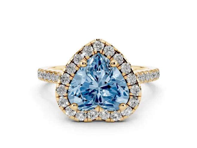 Heart-Shaped Halo Engagement Ring Setting for a Fancy Blue Lab-Grown Diamond | Tapered Band | Yellow Gold