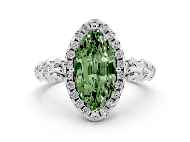 Marquise Leaf Halo Engagement Ring Setting for a Fancy Green Lab-Grown Diamond | Sterling Silver