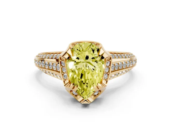 Pear-Shaped Hidden Halo Engagement Ring Setting for a Fancy Yellow Lab-Grown Diamond | Pavé Band | Yellow Gold