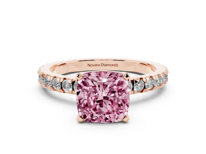 Cushion Cut Pavé Solitaire Engagement Ring Setting for a Fancy Pink Lab-Grown Diamond | Rose Gold