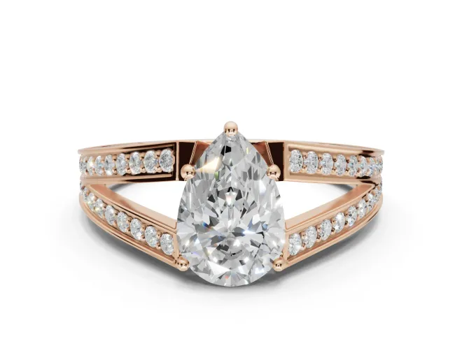 Pear-Shaped Split Shank Pavé Engagement Ring Setting | Engraved Leaf Sides | Rose Gold