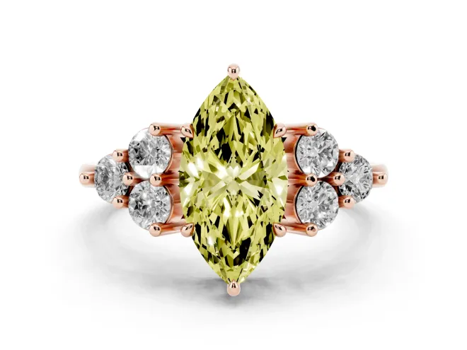 Marquise Cluster Side Stone Engagement Ring Setting for a Fancy Yellow Lab-Grown Diamond | Rose Gold