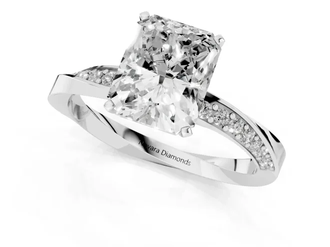 Radiant Cut Diamond Engagement Ring Set in Silver with Side Stone Accents and Prong Setting – second view