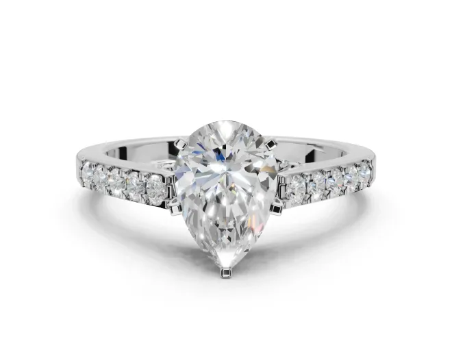 Pear-Shaped Pavé Solitaire Engagement Ring Setting | Crossover Gallery | White Gold
