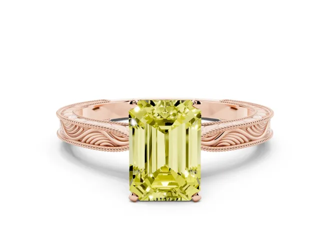 Emerald Cut Engraved Engagement Ring Setting for a Fancy Yellow Lab-Grown Diamond | Rose Gold