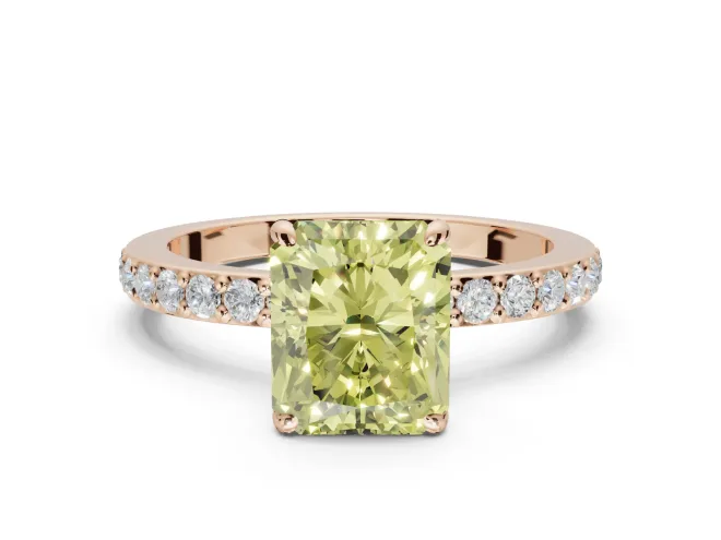 Radiant Cut Hidden Halo Engagement Ring Setting for a Fancy Yellow Lab-Grown Diamond | Pavé Band | Rose Gold