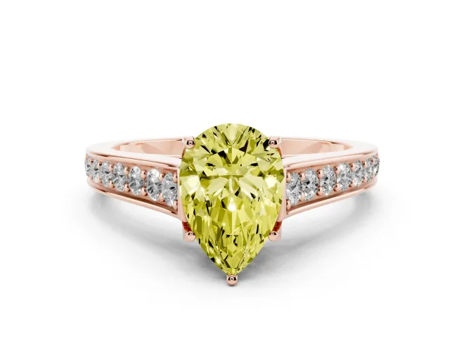 Pear-Shaped Graduated Pavé Engagement Ring Setting for a Fancy Yellow Lab-Grown Diamond | Rose Gold