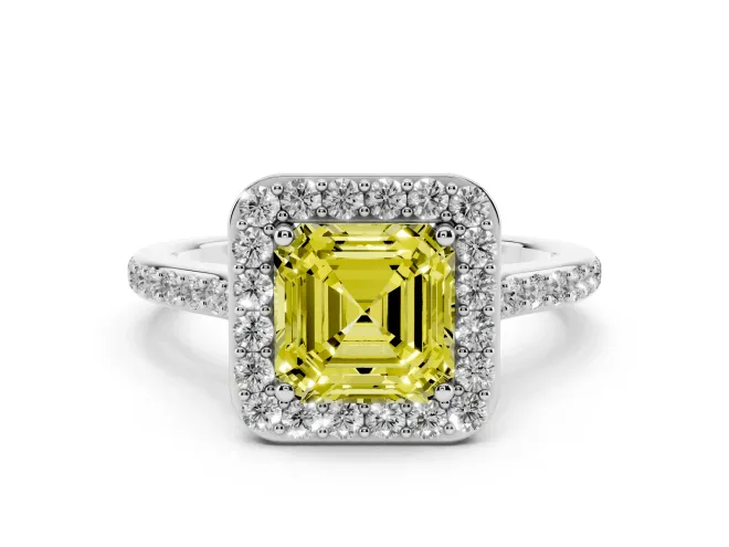 Asscher Cut Halo Engagement Ring Setting for a Fancy Yellow Lab-Grown Diamond | White Gold - Design NV-24729